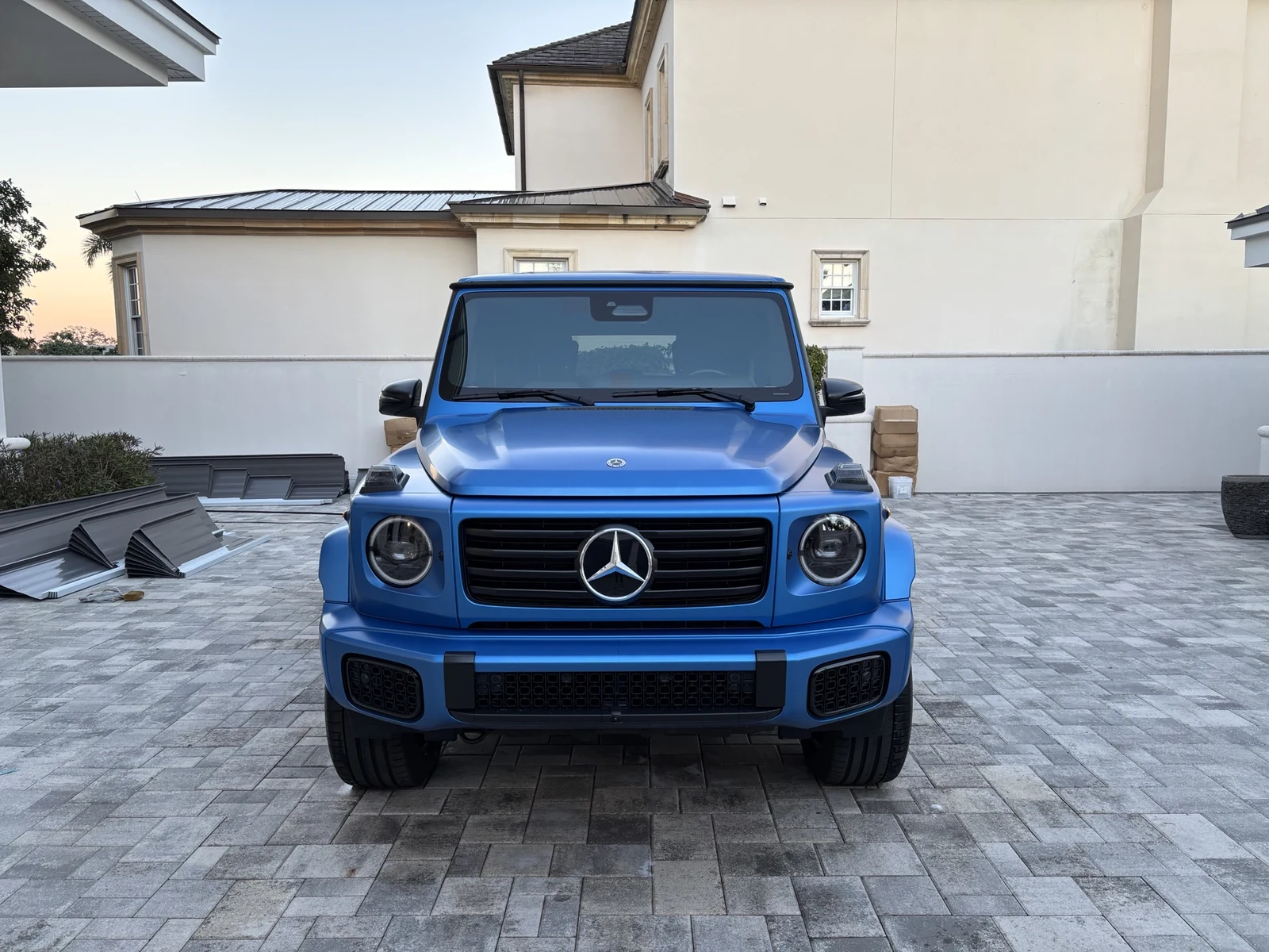 Blue Mercedes-Benz G-Class photographed from the front after Mighty Munch automotive work